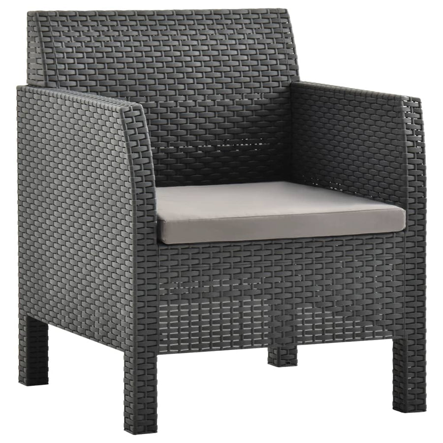 3-Delige Loungeset Met Kussens Pp Rattan Antracietkleurig 1 2x armchais + table