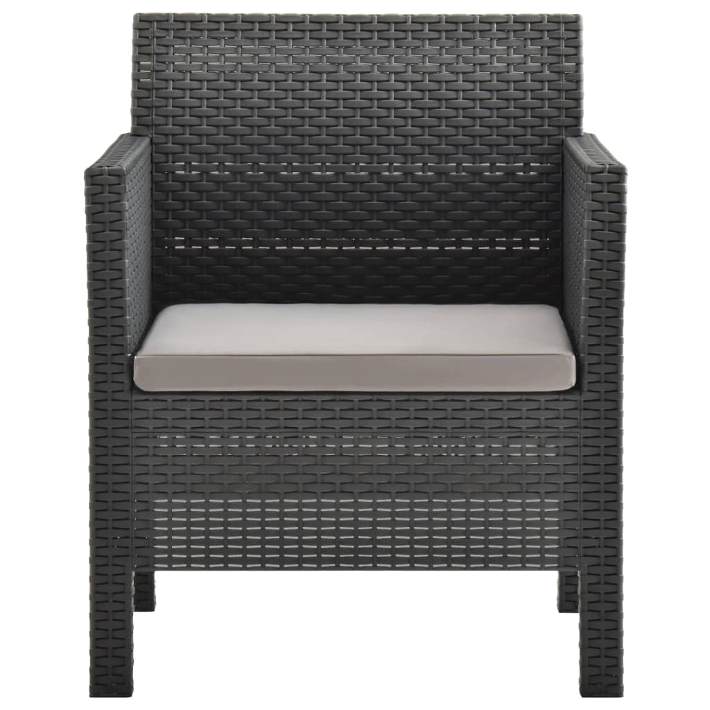 3-Delige Loungeset Met Kussens Pp Rattan Antracietkleurig 1 2x armchais + table