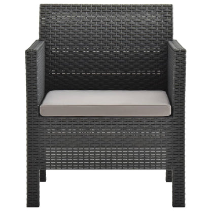 3-Delige Loungeset Met Kussens Pp Rattan Antracietkleurig 1 2x armchais + table