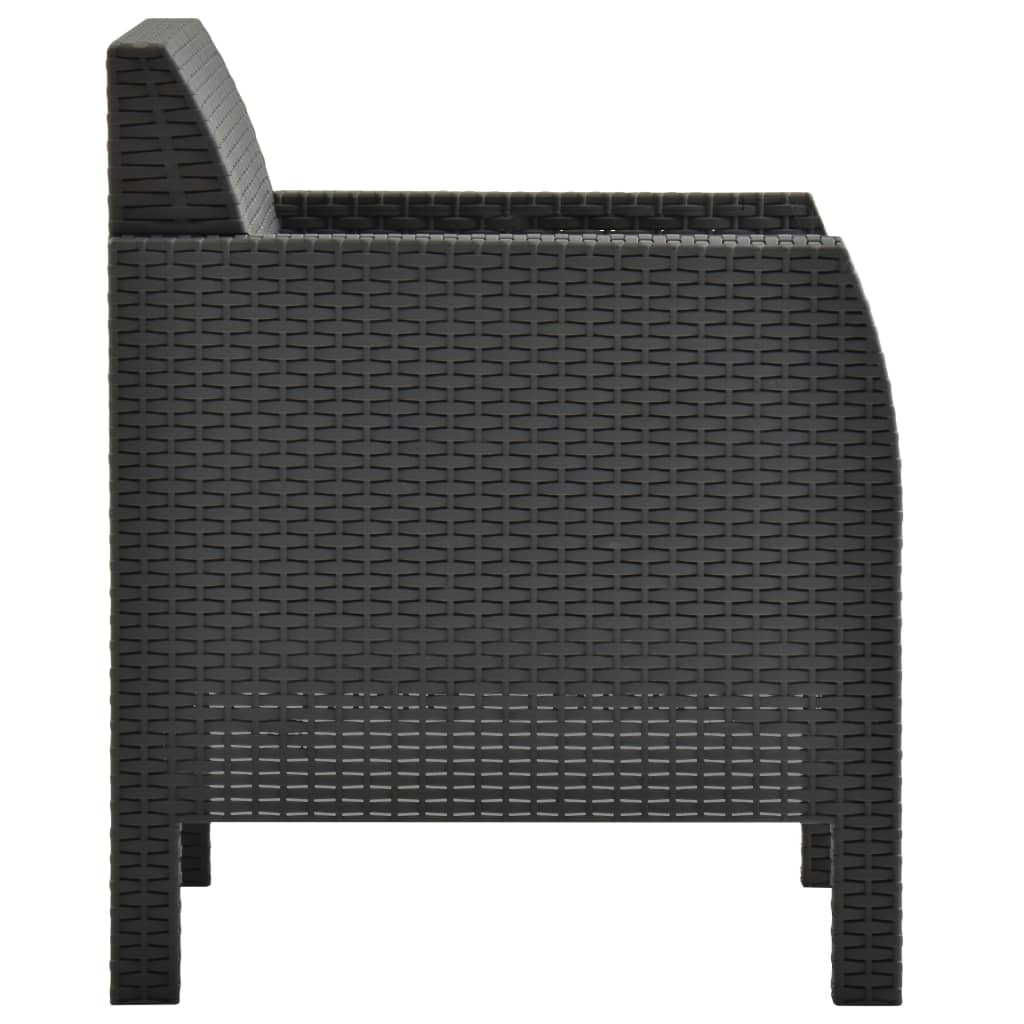 3-Delige Loungeset Met Kussens Pp Rattan Antracietkleurig 1 2x armchais + table