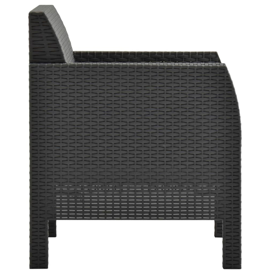 3-Delige Loungeset Met Kussens Pp Rattan Antracietkleurig 1 2x armchais + table