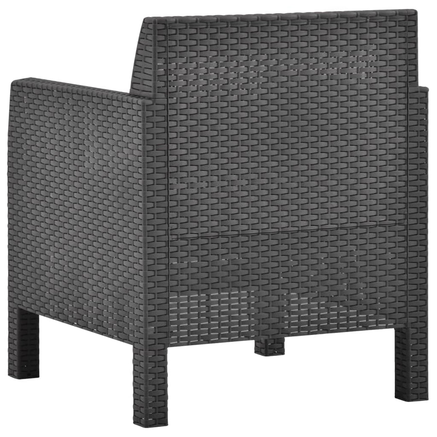 3-Delige Loungeset Met Kussens Pp Rattan Antracietkleurig 1 2x armchais + table