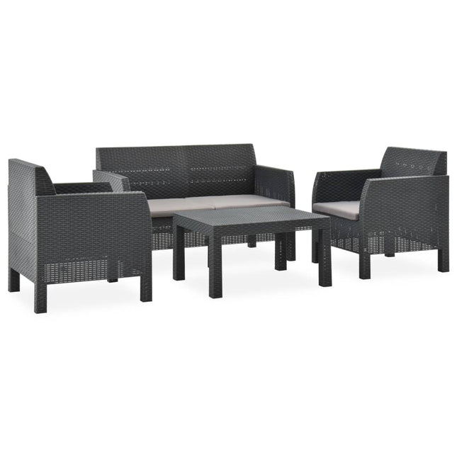 4-Delige Loungeset Met Kussens Pp Rattan Antracietkleurig 1 2x armchais + 2-seater + table