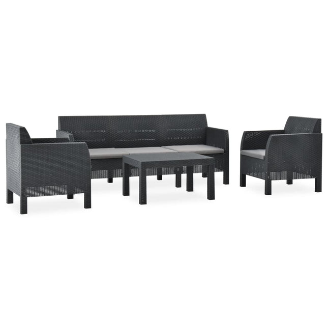 4-Delige Loungeset Met Kussens Pp Rattan Antracietkleurig 1 2x armchais + 3-seater + table