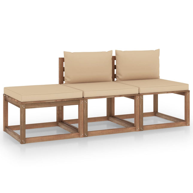 3-Delige Loungeset Pallet Met Kussens Geïmpregneerd Grenenhout Beige 1 2x midden + voetensteun