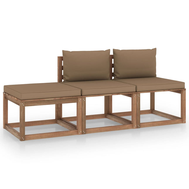 3-Delige Loungeset Pallet Met Kussens Geïmpregneerd Grenenhout Taupe 1 2x midden + voetensteun