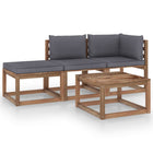 4-Delige Loungeset Pallet Met Kussens Geïmpregneerd Grenenhout Antraciet 1 hoek + midden + voetensteun + Tafel