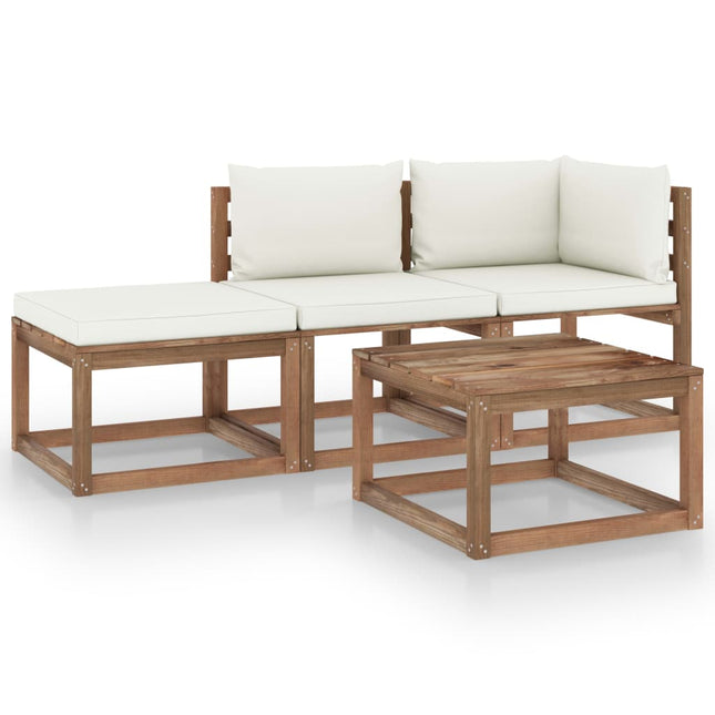 4-Delige Loungeset Pallet Met Kussens Geïmpregneerd Grenenhout Crème 1 hoek + midden + voetensteun + Tafel