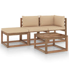 4-Delige Loungeset Pallet Met Kussens Geïmpregneerd Grenenhout Beige 1 hoek + midden + voetensteun + Tafel