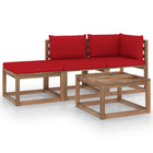 4-Delige Loungeset Pallet Met Kussens Geïmpregneerd Grenenhout Rood 1 hoek + midden + voetensteun + Tafel