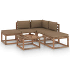 6-Delige Loungeset Met Kussens Taupe 1 hoek + 2x midden + 2x voetensteun + Tafel