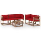 6-Delige Loungeset Met Rode Kussens Rood 1 4x hoek + midden + Tafel