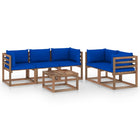 6-Delige Loungeset Met E Kussens Blauw 1 4x hoek + midden + Tafel