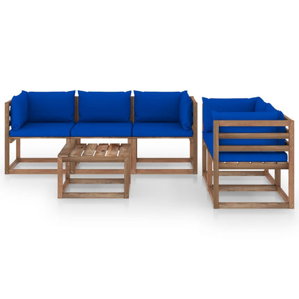 6-Delige Loungeset Met E Kussens Blauw 1 4x hoek + midden + Tafel