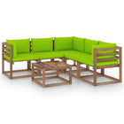 6-Delige Loungeset Met Felgroene Kussens Grenenhout Heldergroen 1 3x hoek + 2x midden + Tafel