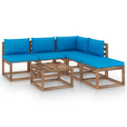 6-delige Loungeset pallet met kussens geïmpregneerd grenenhout 1 hoek + 3x midden + 2x Tafel