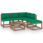 6-Delige Loungeset Pallet Met Kussens Geïmpregneerd Grenenhout Groen 1 hoek + 3x midden + 2x Tafel