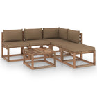 6-Delige Loungeset Pallet Met Kussens Geïmpregneerd Grenenhout Taupe 1 hoek + 3x midden + 2x Tafel