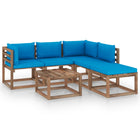 6-Delige Loungeset Pallet Met Kussens Geïmpregneerd Grenenhout Lichtblauw 1 2x hoek + 2x midden + 2x Tafel