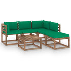 6-Delige Loungeset Pallet Met Kussens Geïmpregneerd Grenenhout Groen 1 2x hoek + 2x midden + 2x Tafel