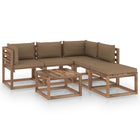 6-Delige Loungeset Pallet Met Kussens Geïmpregneerd Grenenhout Taupe 1 2x hoek + 2x midden + 2x Tafel