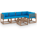 6-Delige Loungeset Pallet Met Kussens Geïmpregneerd Grenenhout Lichtblauw 1 2x midden + 3x hoek + Tafel