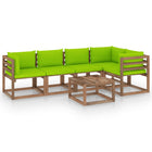 6-Delige Loungeset Pallet Met Kussens Geïmpregneerd Grenenhout Heldergroen 1 2x midden + 3x hoek + Tafel