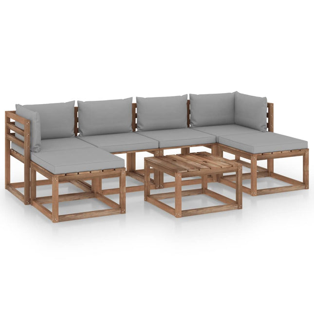 7-Delige Loungeset Pallet Met Kussens Geïmpregneerd Grenenhout Grijs 1 2x hoek + 2x midden + 3x Tafel