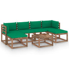 7-Delige Loungeset Pallet Met Kussens Geïmpregneerd Grenenhout Groen 1 2x hoek + 2x midden + 3x Tafel