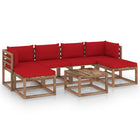 7-Delige Loungeset Pallet Met Kussens Geïmpregneerd Grenenhout Rood 1 2x hoek + 2x midden + 3x Tafel