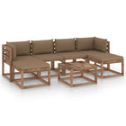 7-Delige Loungeset Pallet Met Kussens Geïmpregneerd Grenenhout Taupe 1 2x hoek + 2x midden + 3x Tafel