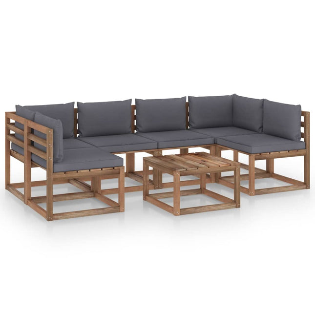 7-Delige Loungeset Pallet Met Kussens Geïmpregneerd Grenenhout Antraciet 1 2x hoek + 4x midden + Tafel