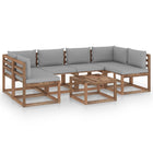 7-Delige Loungeset Pallet Met Kussens Geïmpregneerd Grenenhout Grijs 1 2x hoek + 4x midden + Tafel