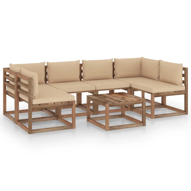 7-Delige Loungeset Pallet Met Kussens Geïmpregneerd Grenenhout Beige 1 2x hoek + 4x midden + Tafel