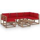 7-Delige Loungeset Pallet Met Kussens Geïmpregneerd Grenenhout Rood 1 2x hoek + 4x midden + Tafel