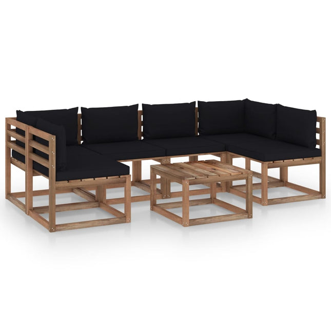 7-Delige Loungeset Pallet Met Kussens Geïmpregneerd Grenenhout Zwart 1 2x hoek + 4x midden + Tafel