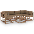 7-Delige Loungeset Pallet Met Kussens Geïmpregneerd Grenenhout Taupe 1 2x hoek + 4x midden + Tafel