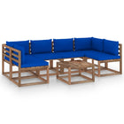 7-Delige Loungeset Pallet Met Kussens Geïmpregneerd Grenenhout Blauw 1 2x hoek + 4x midden + Tafel