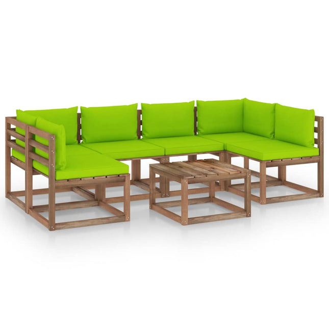 7-Delige Loungeset Pallet Met Kussens Geïmpregneerd Grenenhout Heldergroen 1 2x hoek + 4x midden + Tafel