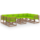 0-Delige Loungeset Met Felgroene Kussens Heldergroen 1 4x hoek + 5x midden + Tafel