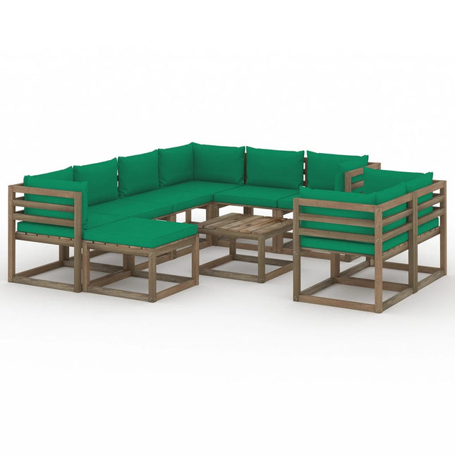 0-Delige Loungeset Met E Kussens Groen 1 5x hoek + 3x midden + voetensteun + Tafel