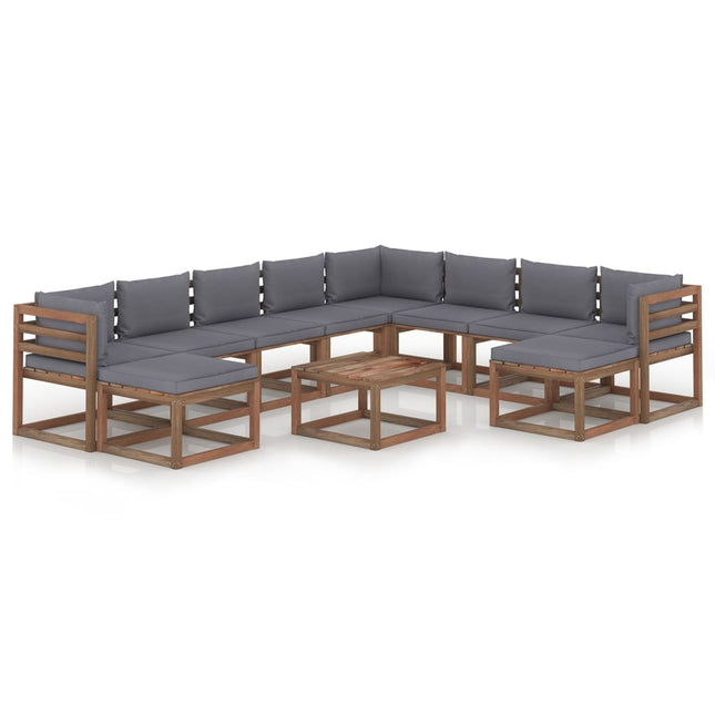 -Delige Loungeset Met Kleurige Kussens Antraciet 1 3x hoek + 5x midden + 2x voetensteun + Tafel