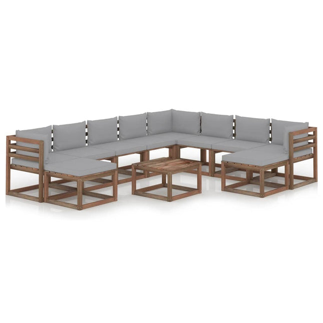 -Delige Loungeset Met Grijze Kussens Grijs 1 3x hoek + 5x midden + 2x voetensteun + Tafel