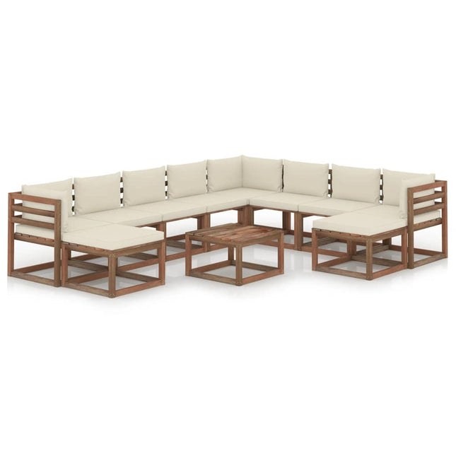 -Delige Loungeset Met Kleurige Kussens Crème 1 3x hoek + 5x midden + 2x voetensteun + Tafel