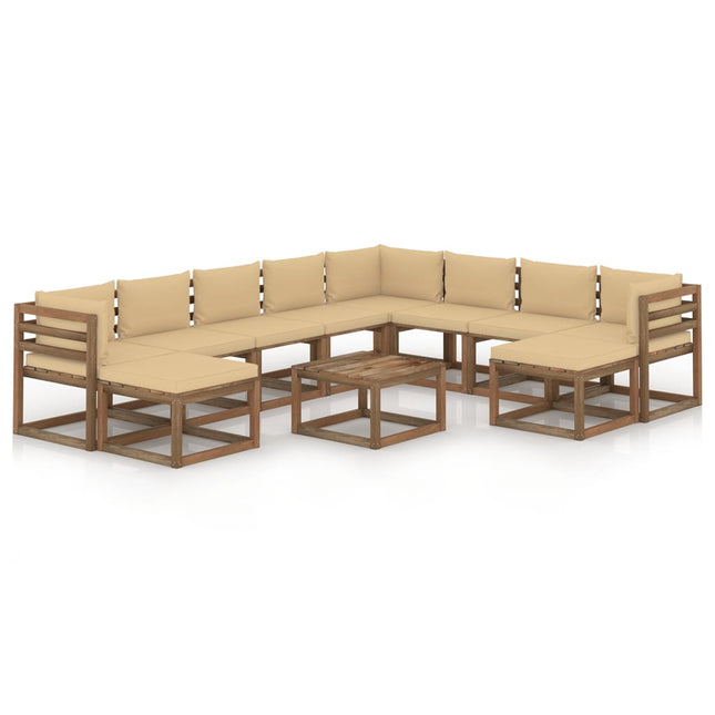 -Delige Loungeset Met Kussens Beige 1 3x hoek + 5x midden + 2x voetensteun + Tafel