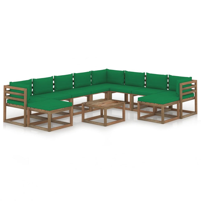 -Delige Loungeset Met E Kussens Groen 1 3x hoek + 5x midden + 2x voetensteun + Tafel