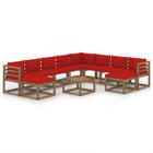 -Delige Loungeset Met Rode Kussens Rood 1 3x hoek + 5x midden + 2x voetensteun + Tafel