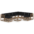 -Delige Loungeset Met E Kussens Zwart 1 3x hoek + 5x midden + 2x voetensteun + Tafel