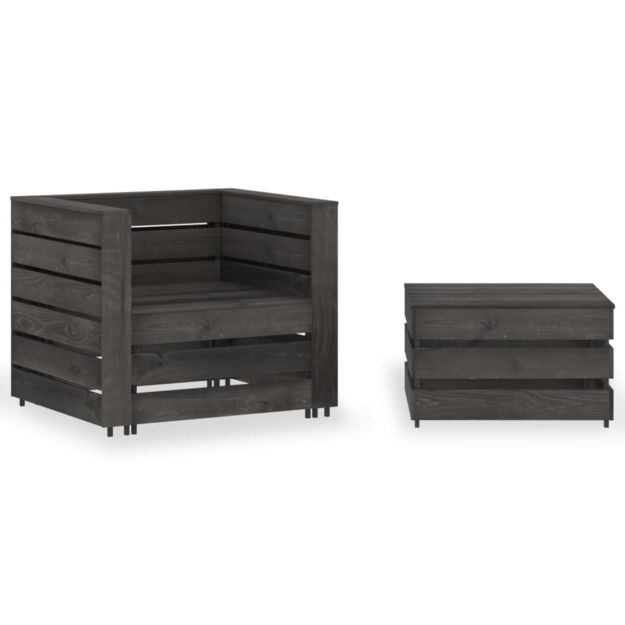 2-Delige Loungeset Pallet Geïmpregneerd Grenenhout Grijs Fauteuil + tafel