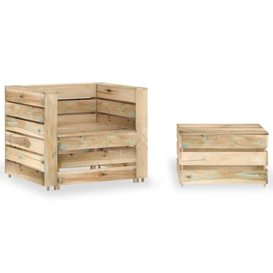 2-Delige Loungeset Pallet Geïmpregneerd Grenenhout Bruin Fauteuil + tafel